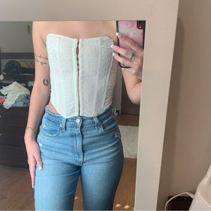 Kendall & Kylie Lace-Up Back White Strapless Corset Top